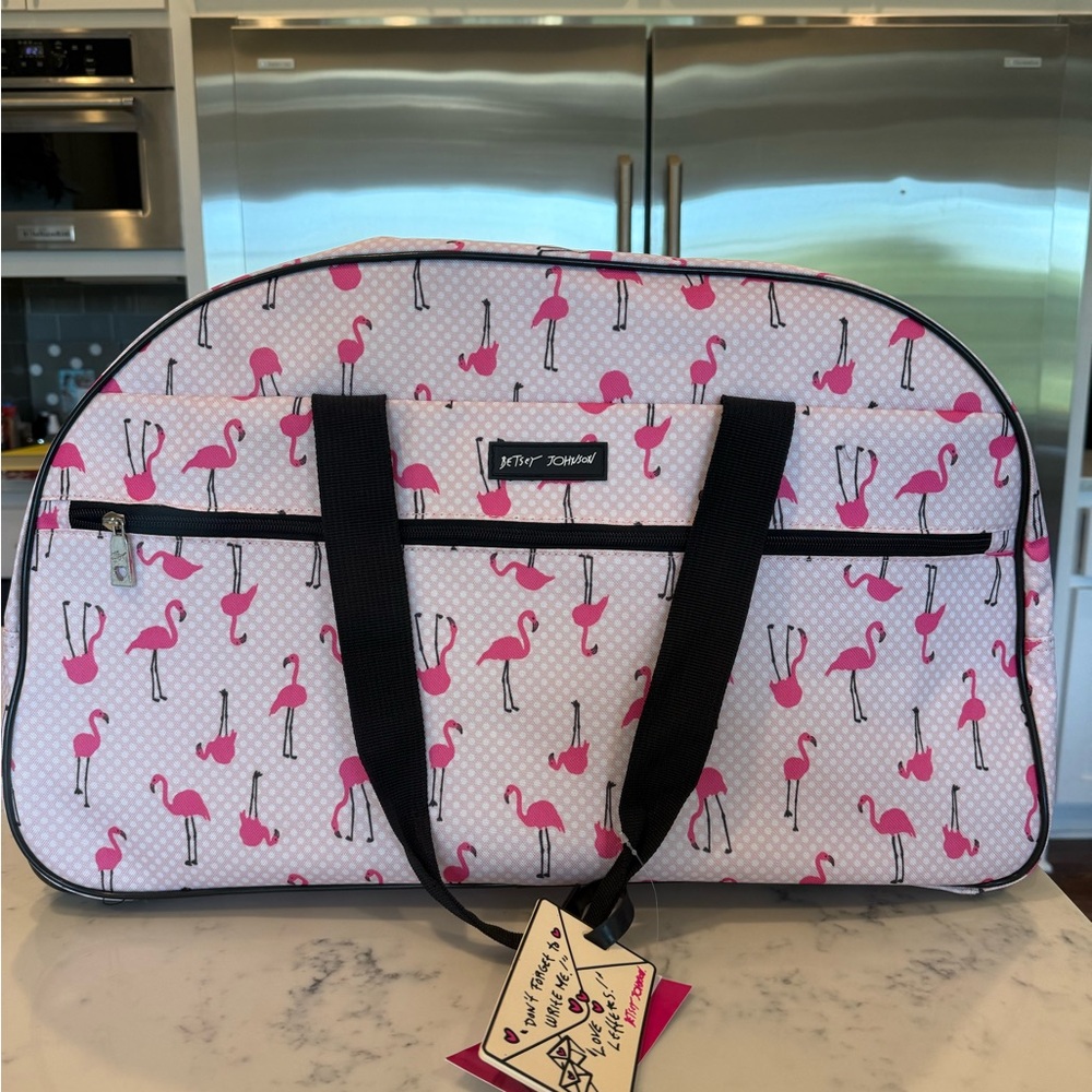 Betsey Johnson Pink and White Flamingo Travel Bag